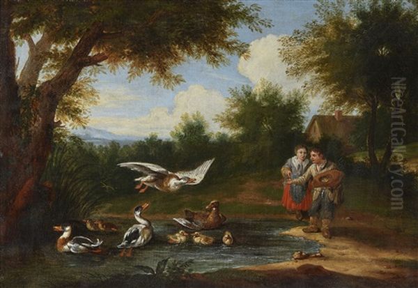 Children Feeding Ducks - view 1