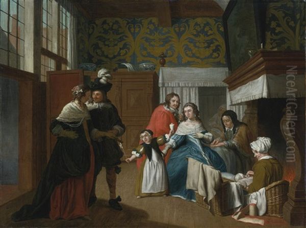 A Sick Woman With Her Family And Attendants In An Interior - view 1
