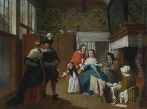 A Sick Woman With Her Family And Attendants In An Interior by Jan Josef Horemans the Younger