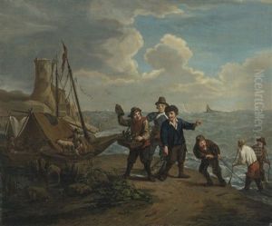 A Peddler Hawking Spirits To Fishermen Along A Windy Shoreline