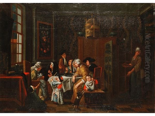 An Interior Scene Of A Family Around A Table - view 1