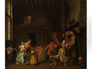 Genreszene In Burgerlichem Interieur Mit Einem Leierkastenspieler by Jan Josef Horemans the Younger