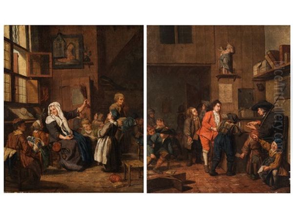 Knaben Mit Lehrer In Einer Dorfschule (+ Madchen Mit Lehrerin In Einem Schulinnenraum; Pair) - view 1