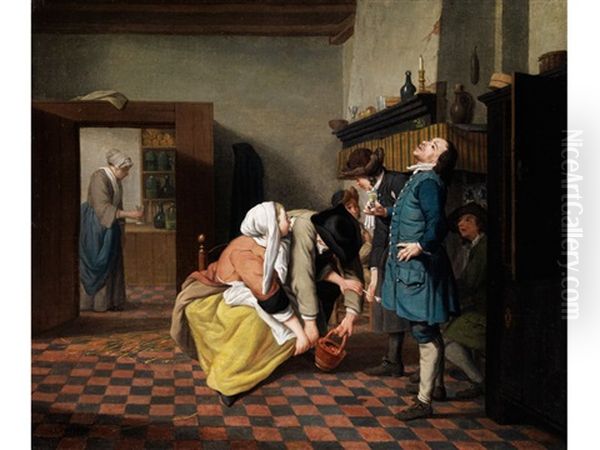 Frohliche Gesellschaft In Einem Interieur Am Kamin - view 1