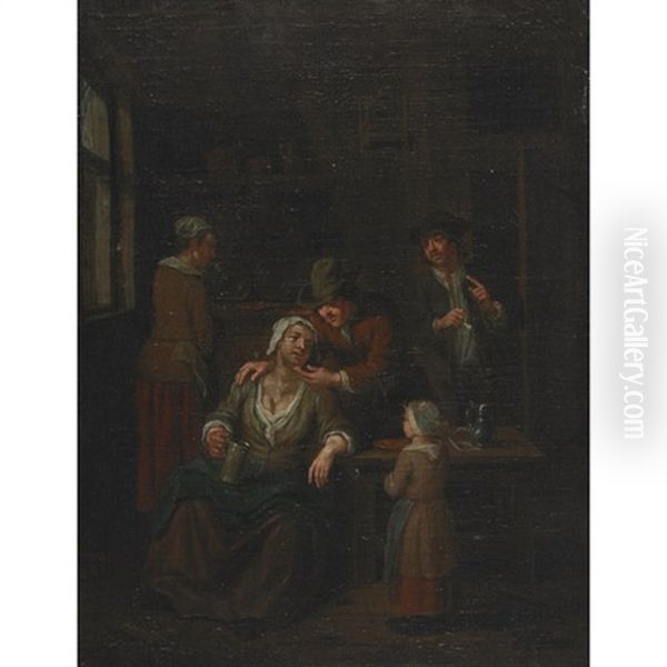 Interior Of A Kitchen With A Peasant Family - view 1