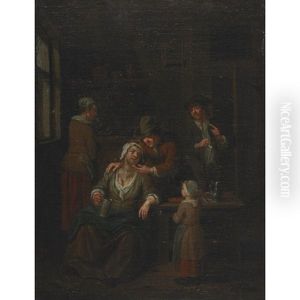 Interior Of A Kitchen With A Peasant Family