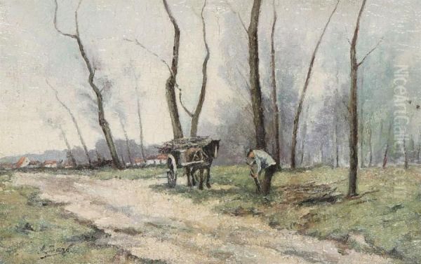 Man Gathering Wood Near A Country Road - view 1