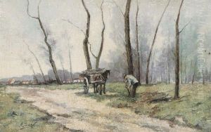 Man Gathering Wood Near A Country Road by Albert Baro