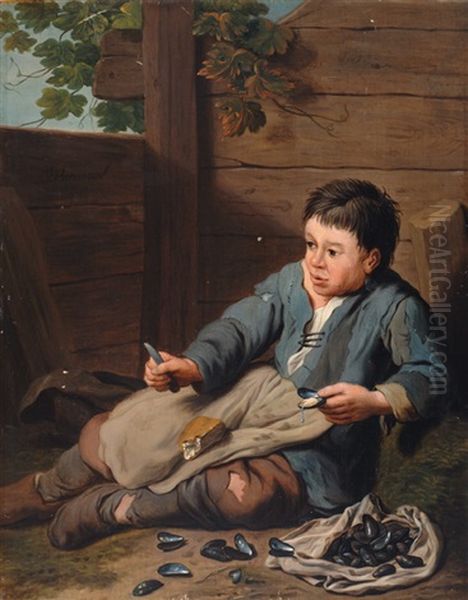 Young Boy Eating Mussels - view 1
