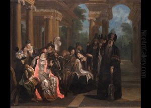 Hofische Gesellschaft In Einer Loggia Bei Merkwurdiger Begegnung
