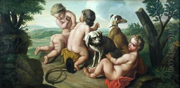 Putti Playing With Hounds In A Landscape - view 1