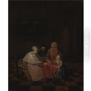 A Family And Their Dog In An Interior A Family And Their Dog In An Interior