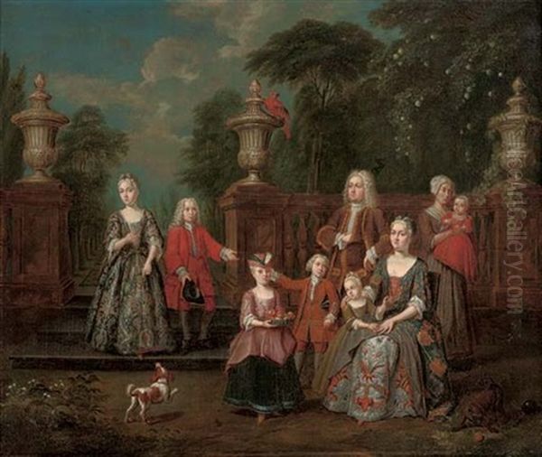 A Family Portrait In An Ornamental Garden - view 1