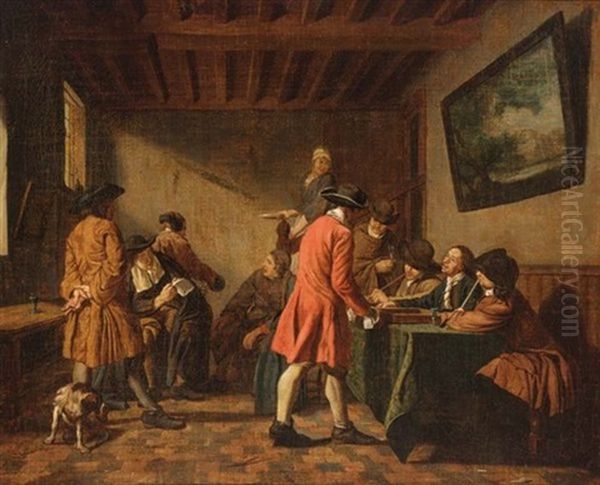 Elegant Figures In An Interior Playing Tric-trac - view 1