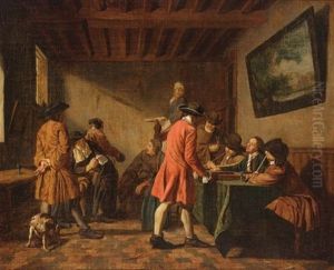 Elegant Figures In An Interior Playing Tric-trac by Jan Josef Horemans the Younger