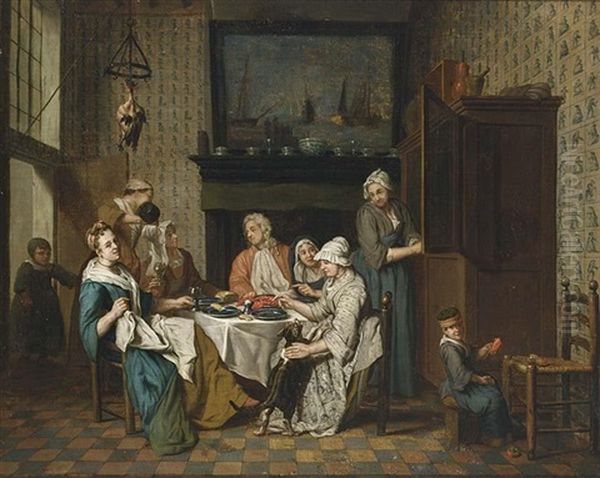 An Interior With An Elegant Company Dining, A Child Playing In The Right Foreground - view 1