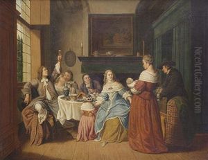 An Elegant Company Eating And Drinking In An Interior