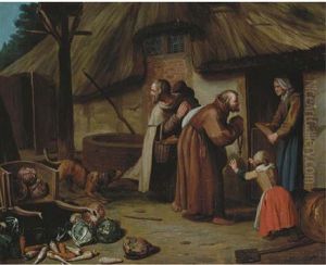 Monks Asking For Alms At A Cottage