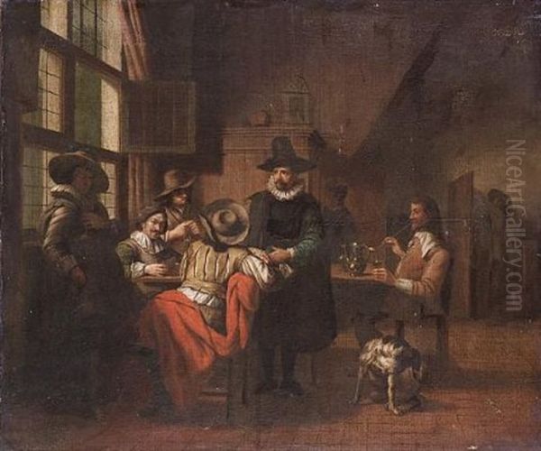An Interior With Gentlemen Playing Cards - view 1