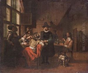 An Interior With Gentlemen Playing Cards by Jan Josef Horemans the Younger