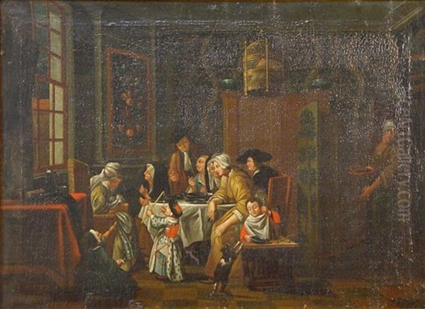 Hollandische Interieurszene Mit Einer Familie Am Estisch - view 1