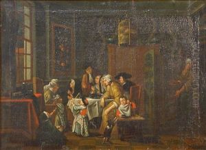 Hollandische Interieurszene Mit Einer Familie Am Estisch by Jan Josef Horemans the Younger