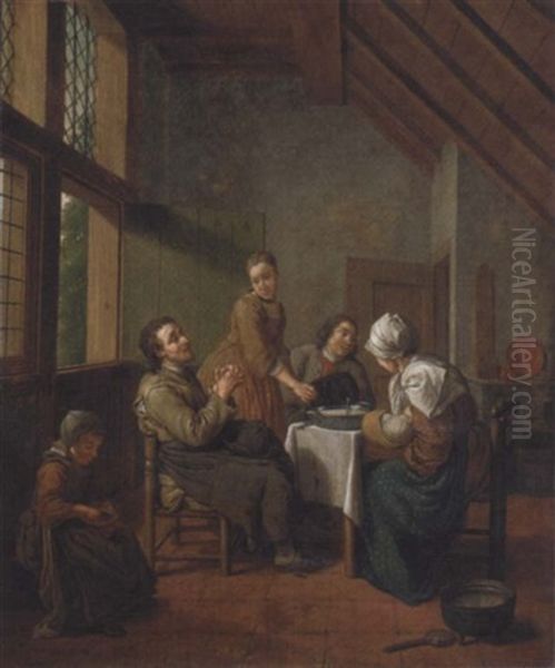 A Kitchen Interior With A Family At A Meal - view 1