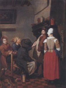 Company Smoking And Conversing In A Kitchen by Jan Josef Horemans the Younger