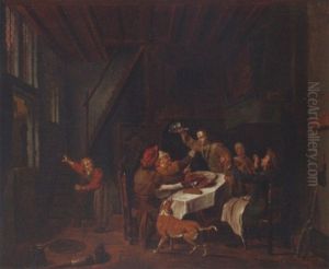 A Domestic Interior With A Family Quarreling Over A Meal
