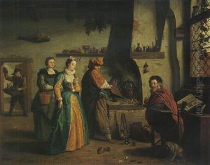 An Elegant Lady Visiting An Alchemist by Jan Josef Horemans the Younger