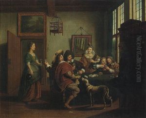 An Interior With Elegant Figures Playing Cards by Jan Josef Horemans the Younger