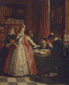 Elegant Ladies At A Lawers Office by Jan Josef Horemans the Younger