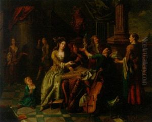 Elegant Company Making Music At A Table On A Terrace by Jan Josef Horemans the Younger