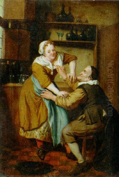An Old Man Flirting With A Kitchen Maid - view 1