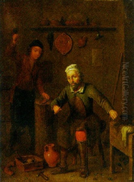 A Cobbler And An Assistant In A Shop - view 1
