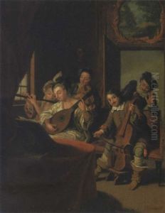 Elegant Figures In Historical Costume, At A Music Recital by Jan Josef Horemans the Younger