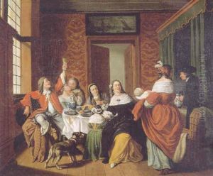 An Elegant Family Dining In An Interior by Jan Josef Horemans the Younger