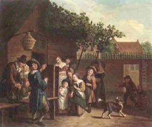 Children Watching A Peep Show In A Village Courtyard