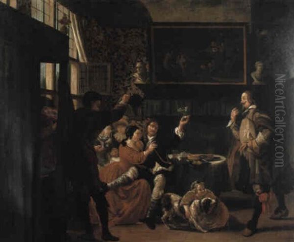 Elegant Company Merrymaking In A Bourgeois Interior - view 1