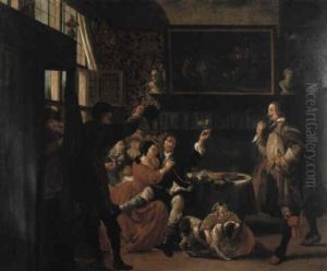 Elegant Company Merrymaking In A Bourgeois Interior by Jan Josef Horemans the Younger