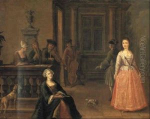 An Elegant Couple Dancing On A Terrace by Jan Josef Horemans the Younger