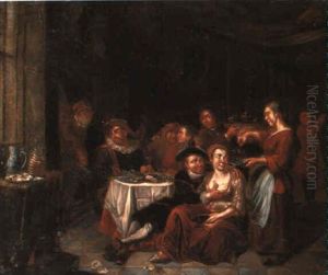 The Interior Of A Brothel With A Serving Maid, Pouring Wine...