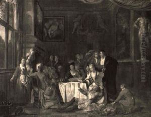 A Company At A Table Interior by Jan Josef Horemans the Younger