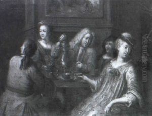 Elegant Companies At Table In An Interior by Jan Josef Horemans the Younger