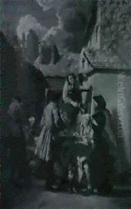 Villagers Playing Backgammon Before An Inn