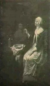 Interior Med Man Och Kvinna Sittande Vid Bord by Jan Josef Horemans the Younger
