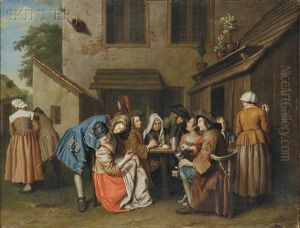 Figures Gathered In A Tavern Courtyard by Peter Horemans