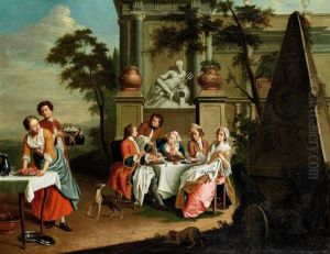 Elegant Figures Dining In A Landscape; The Musical Recital (2) by Pieter Jacob Horemans