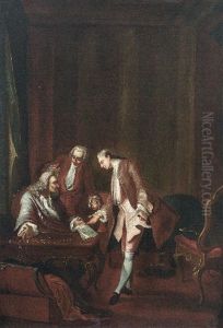 In Barockem Interieur Verhandeln Drei Herren In Hofischem Habit (+ Geheimes Treffen; Pair) In Barockem Interieur Verhandeln Drei Herren In Hofischem Habit (+ Geheimes Treffen; Pair)