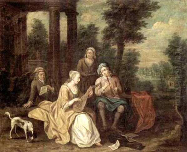 A Fete Champetre With Figures Playing Musical Instruments - view 1